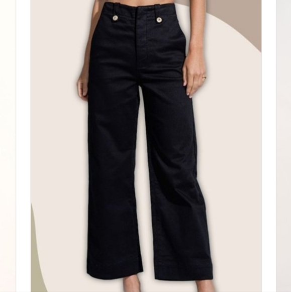 la miel Wide Leg Cropped Black Pants, Size Large - Picture 1 of 6